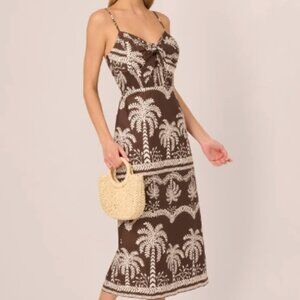 Adrianna by Adrianna Papell Cotton Palm-Print Sweetheart Midi Dress SZ: 16